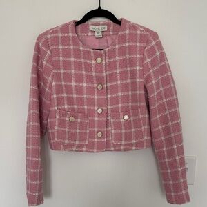 Rachel Zoe Pink Cropped "Tweed Like" Checkered Women's Blazer - Size M